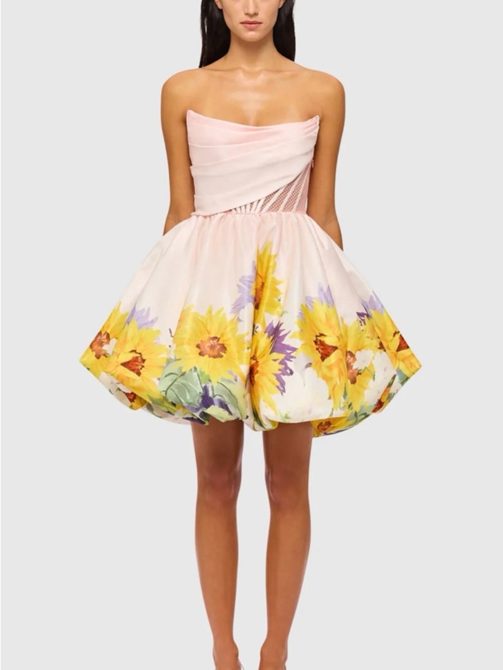 Katy Bustier Mini Dress Sunflower Print in Pink by Leo Lin